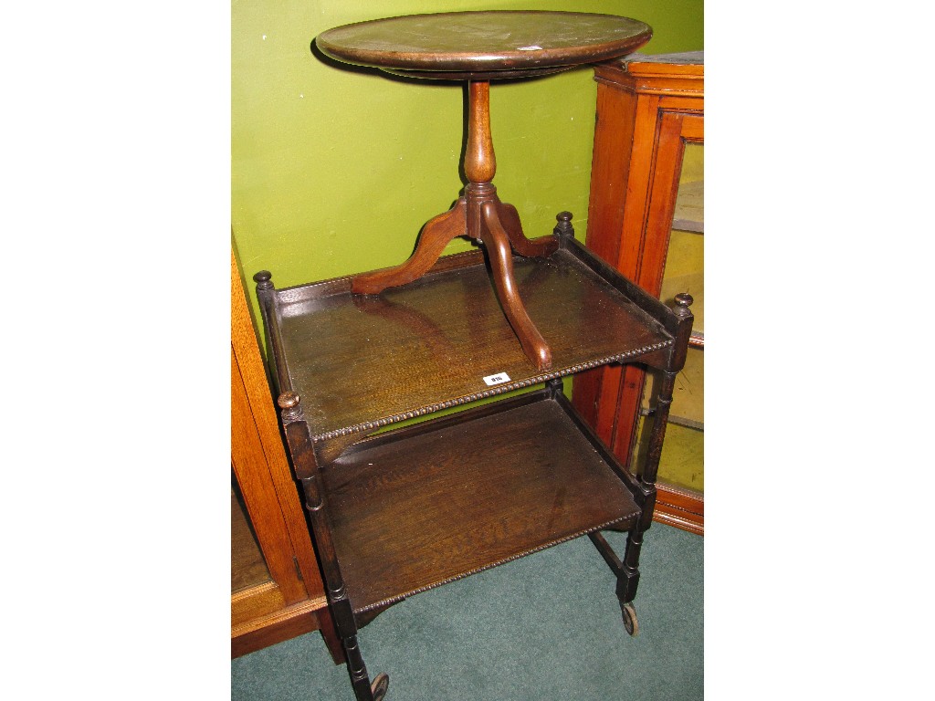 Appraisal: Lot comprising pedestal occasional table and an oak trolley