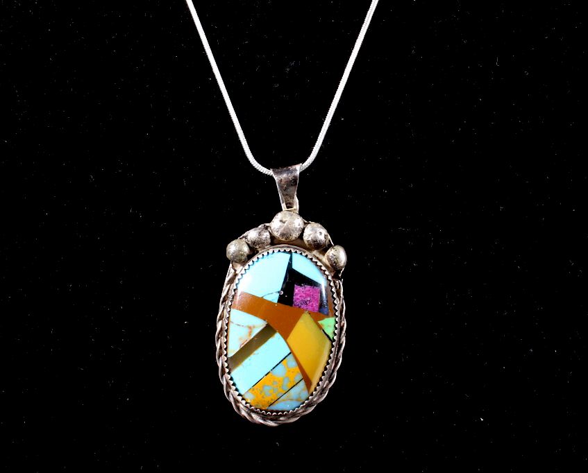 Appraisal: Navajo Turquoise Silver Pendant On Silver Chain Offered for sale