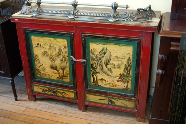 Appraisal: HAND PAINTED ORIENTAL TWO DOOR TWO DRAWER BUFFET