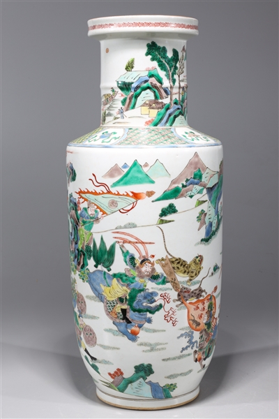 Appraisal: Chinese famille verte enameled porcelain rouleau vase gilt detail to