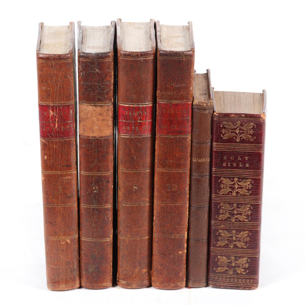 Appraisal: SIX ANTIQUE LEATHER EMBOSSED RELIGIOUS BOOKS FOUR VOLUMES OF THE