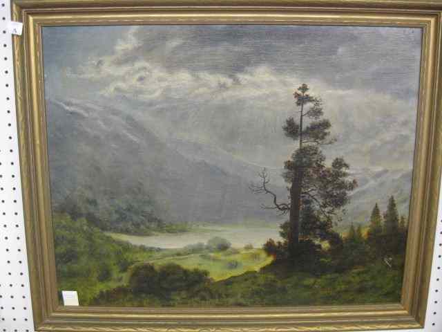 Appraisal: E Gertrude Armstrong Oil landscape withmountains on canvas image area