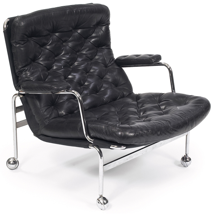 Appraisal: Dux lounge chair original black tufted leather seat cushion chromed