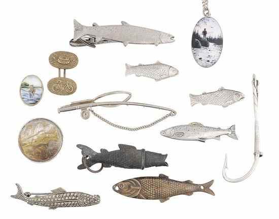 Appraisal: A collection of silver and silver coloured fish themed brooches