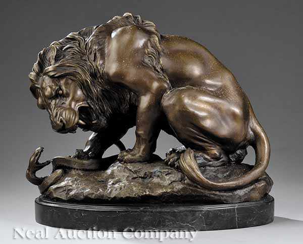 Appraisal: A Continental Bronze of a Lion and Serpent th c