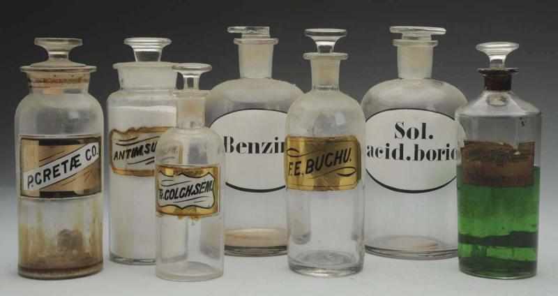 Appraisal: Lot of Early Apothecary Jars All with reverse-on-glass labels Condition