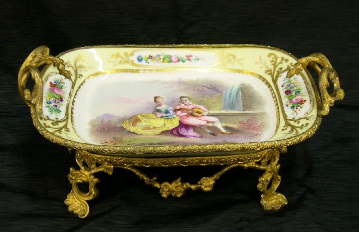 Appraisal: French Pale Citron-Bordered Tray Mounted in Gilded Brass to Form