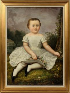 Appraisal: AMERICAN OIL ON CANVAS PRIMITIVE PORTRAIT OF CHILD AMERICAN OIL