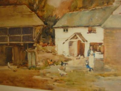 Appraisal: GERTRUDE PRIESTMAN Farmyard Scene with Figure and Chickens signed x