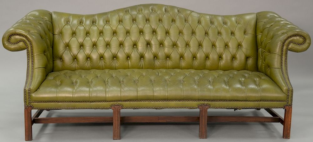 Appraisal: Leather tufted Chippendale style sofa ht in wd in Leather