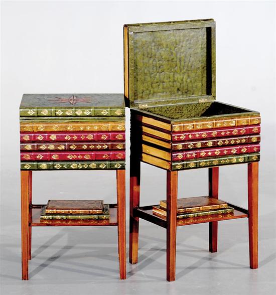 Appraisal: Pair faux book and mahogany side tables stack of books