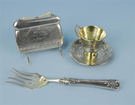 Appraisal: COLLECTION OF THREE PIECES OF RUSSIAN SILVER including a purse