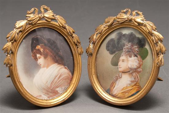 Appraisal: Pair of miniature gouache portraits on board of th century