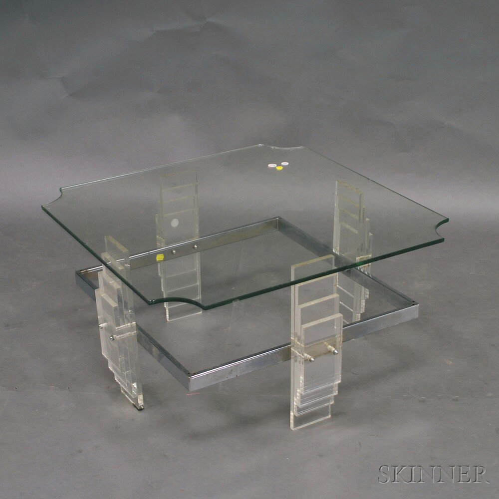 Appraisal: Art Deco Glass Lucite and Chromed Metal Low Table United