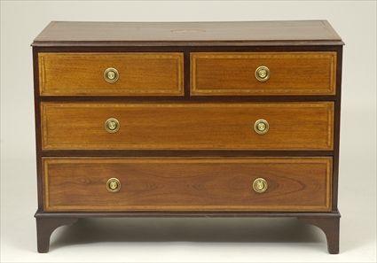 Appraisal: George III-Style Inlaid Mahogany Chest of Drawers Comprised of antique