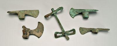 Appraisal: Five ancient bronze artifacts four axes - in - -