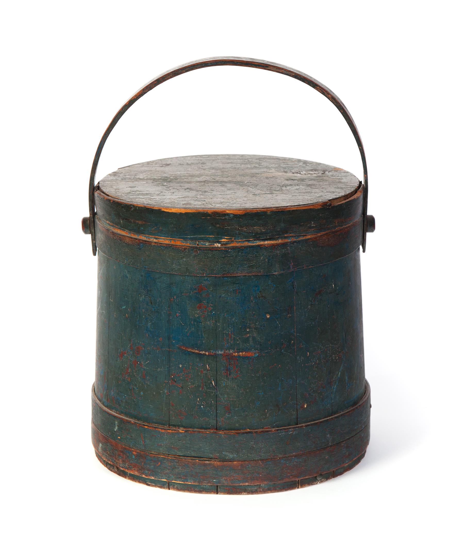 Appraisal: TEAL-GREEN PAINTED FIRKIN American nd half- th century pine Nicely