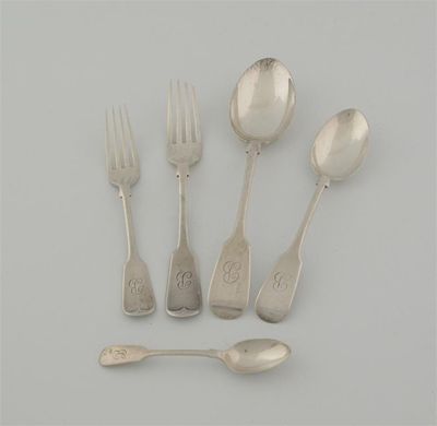 Appraisal: An Edwardian part service of fiddle flatware comprising tablespoons table