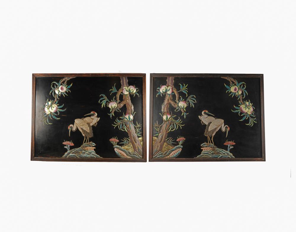 Appraisal: PAIR OF CHINESE ENAMEL CLOISONNE RELIEF PLAQUESCondition with some areas