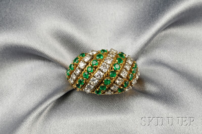 Appraisal: kt Gold Emerald and Diamond Ring of bombe form set