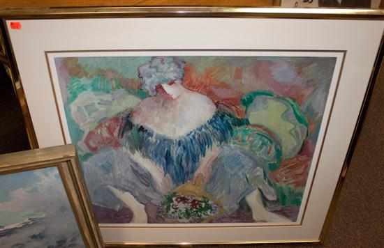 Appraisal: Barbara Wood Woman with flowers color lithographic print signed framed