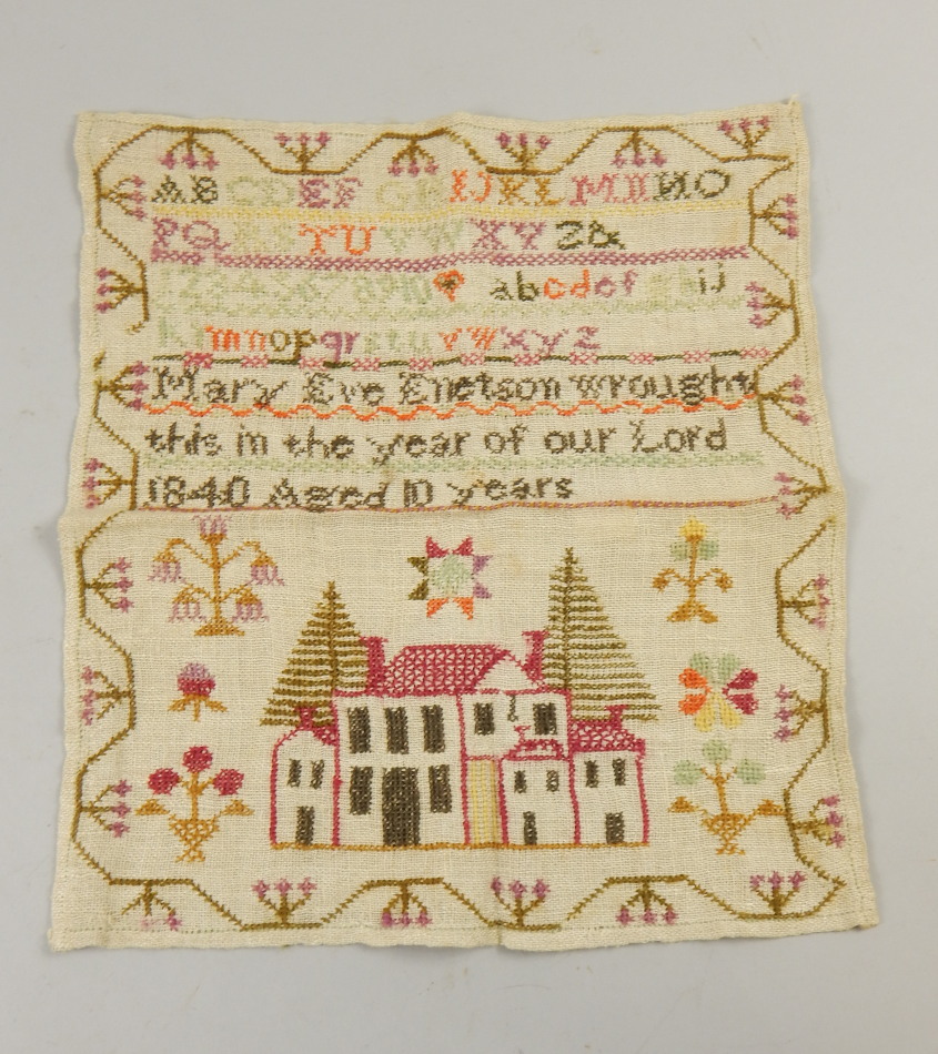 Appraisal: A mid thC woolwork sampler by Mary Eve Enetson with