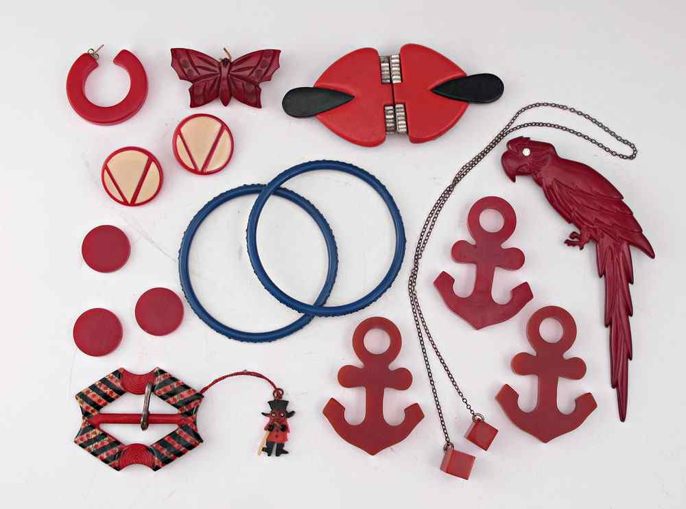 Appraisal: BAKELITE AND RED PLASTIC JEWELRY To include a Buch Deichmann