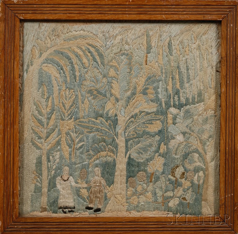 Appraisal: Silk Needlework Picture Sampler wrought by Martha Trow at School