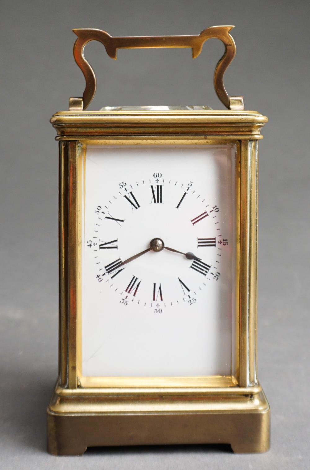 Appraisal: French Brass and Bevel Cut Glass Carriage Clock