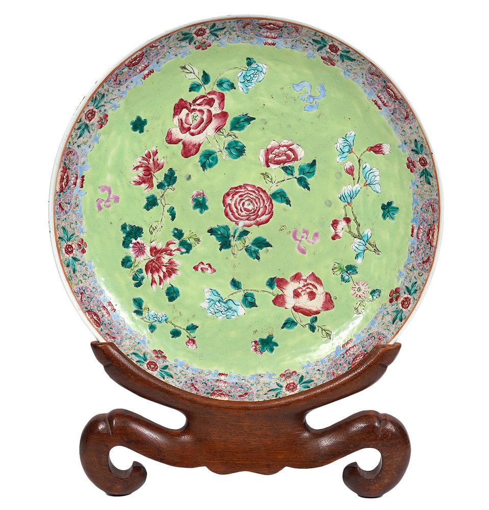 Appraisal: Chinese Famille Rose Green Ground Charger Large Chinese Famille Rose