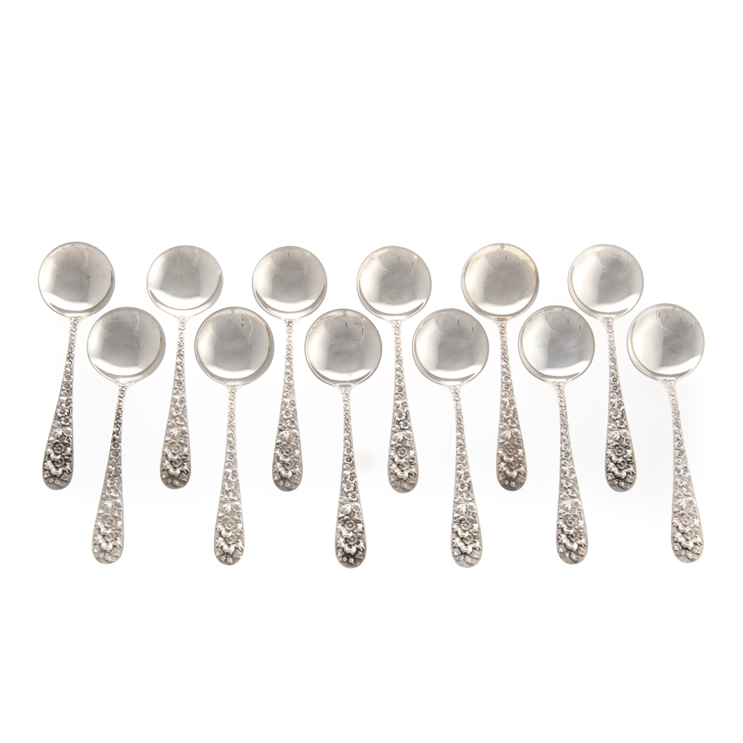 Appraisal: Stieff Forget-me-Not sterling bouillon spoons set of sterling silver bouillon