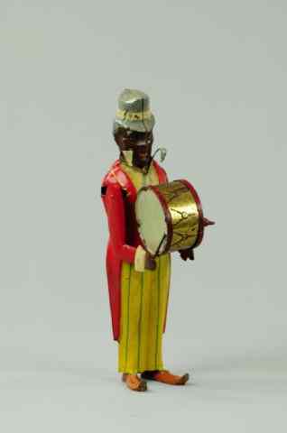 Appraisal: MINSTREL WITH DRUM Germany Gunthermann hand painted tin full figure