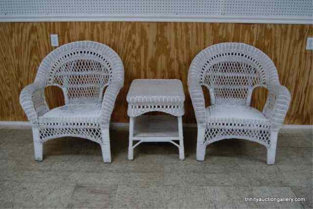 Appraisal: Wicker Furniture pc Chairs Side Table SetThis is a very