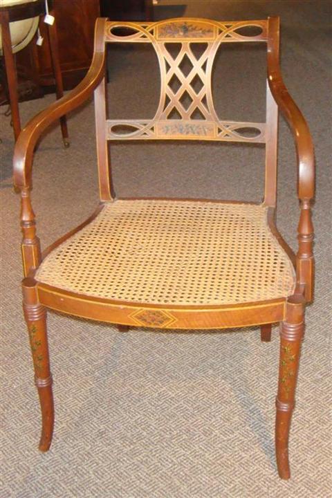 Appraisal: REGENCY STYLE PAINTED ARM CHAIR WITH CANED SEAT h w