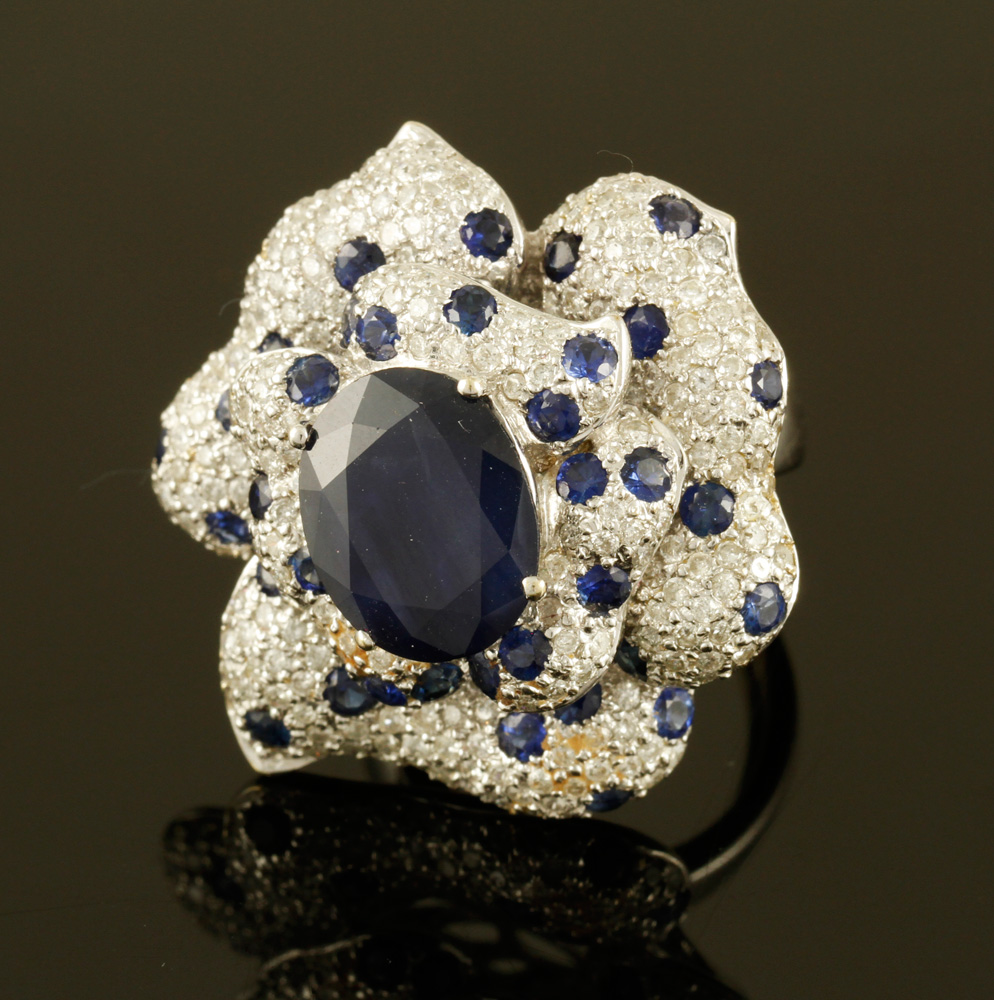 Appraisal: - K Gold Sapphire and Diamond Ring Ladies' K white