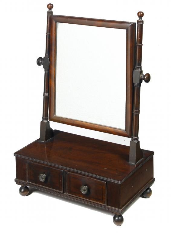 Appraisal: A WILLIAM IV MAHOGANY DRESSING MIRROR with ring ring turned