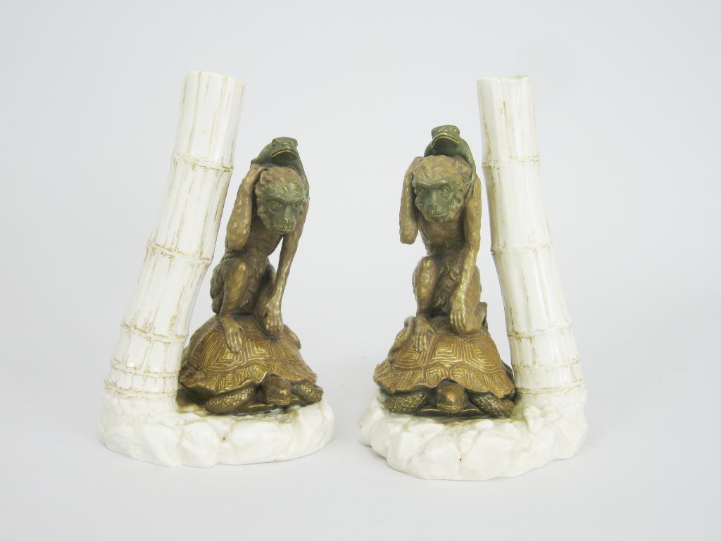 Appraisal: Pair of Royal Worcester Spill Holders with bamboo trunks having