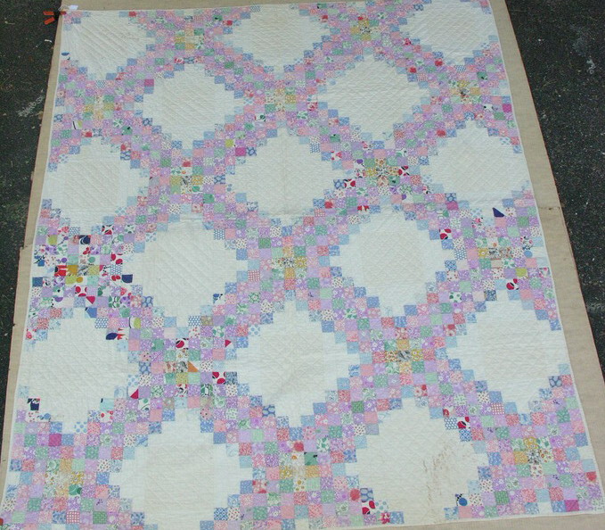 Appraisal: PIECED QUILT Hand quilted and pieced squares Size by Condition