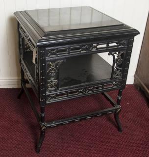 Appraisal: Aesthetic Ebonized Japanesque Table H x Square