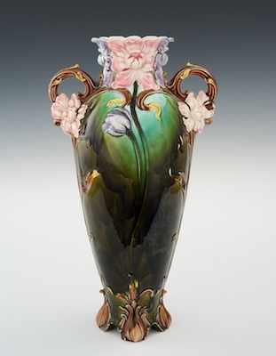 Appraisal: A Continental Majolica Vase With an Art Nouveau foliate design