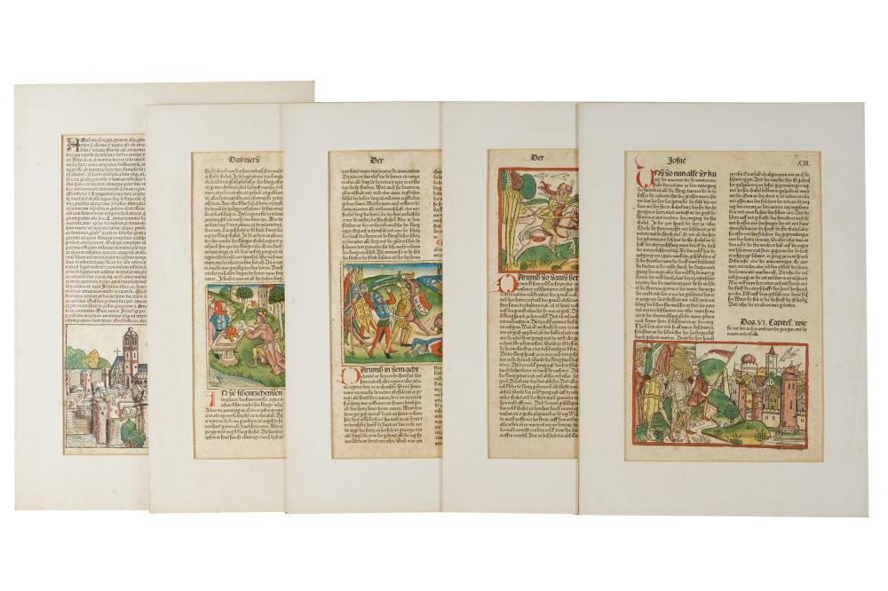 Appraisal: FIVE GERMAN ILLUMINATED MANUSCRIPT PAGESthe first x inches paper the