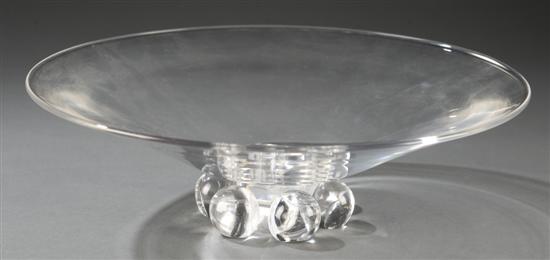 Appraisal: Steuben pedestal bowl Clear pedestal bowl with six applied prunts