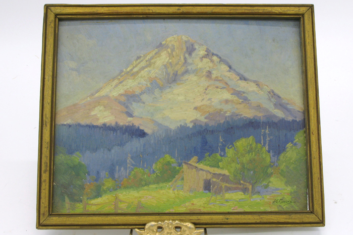 Appraisal: PERCY L MANSER OIL CARDBOARD Oregon - Mt Rainier landscape