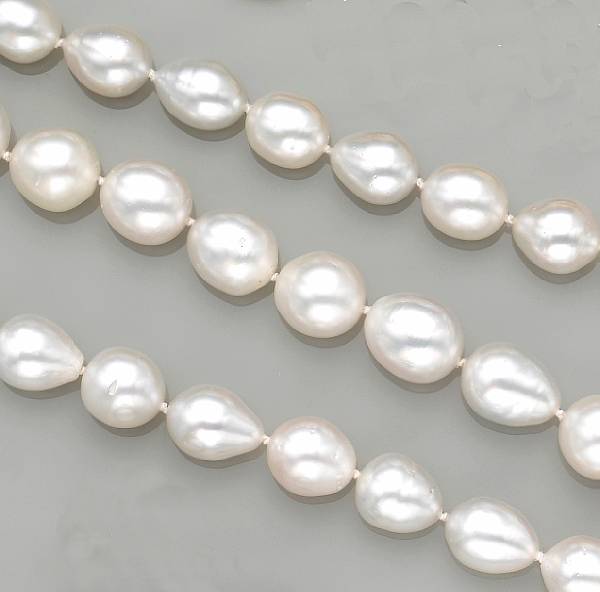 Appraisal: composed of fifty-two graduated baroque South Sea cultured pearls measuring