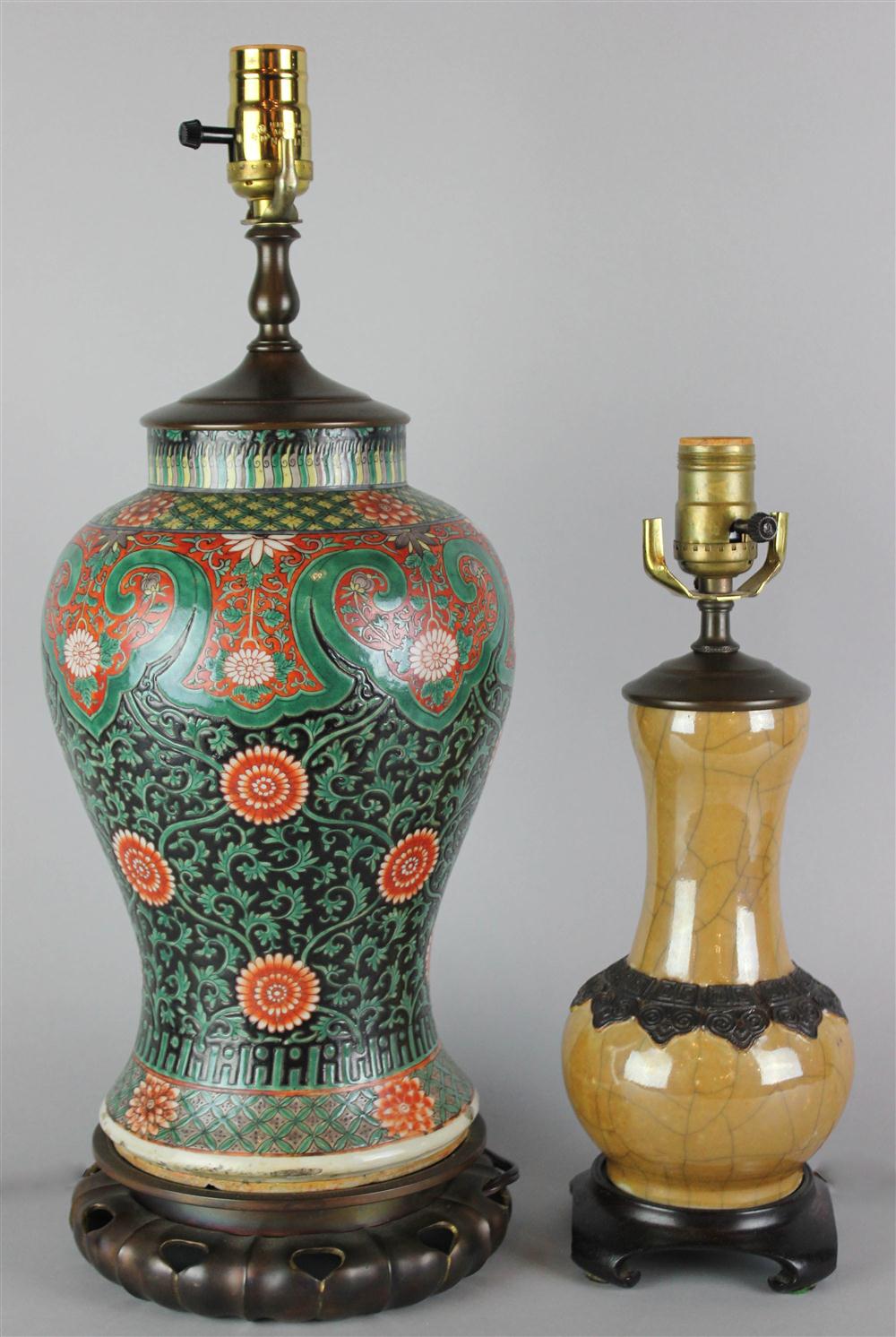 Appraisal: TWO CHINESE VASES MOUNTED AS TABLE LAMPS large orange lappets