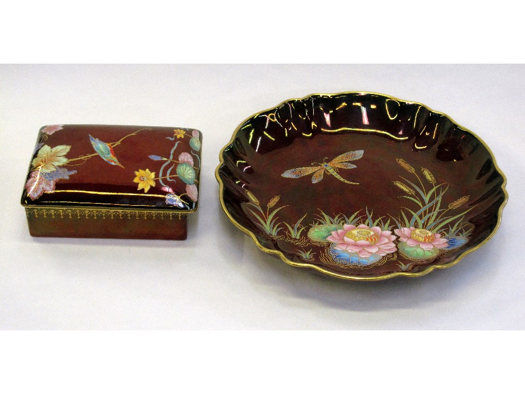 Appraisal: Carlton Ware Rouge Royale Bullrushes dish and a Kingfisher box