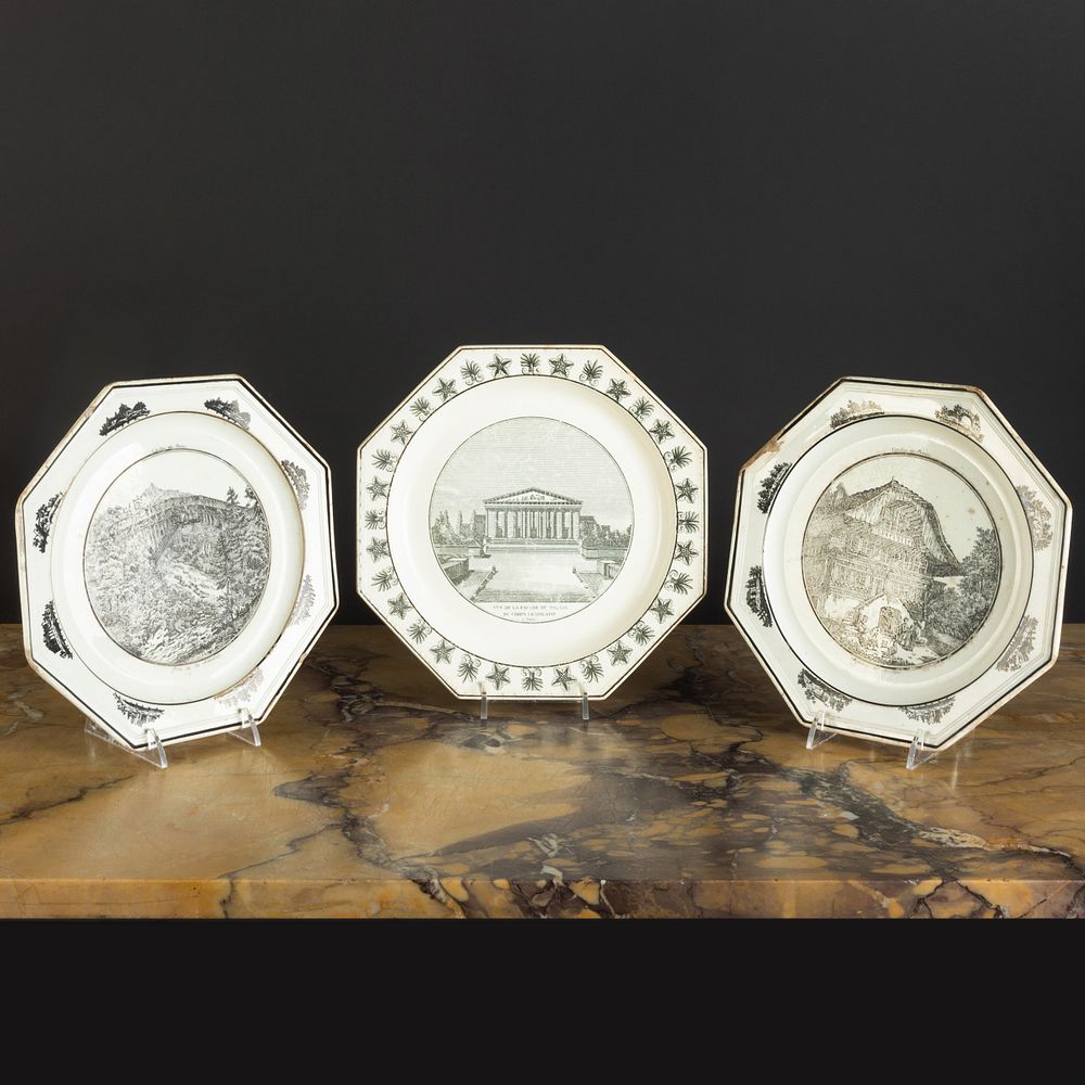 Appraisal: Pair of Luxembourg Transfer Printed Creamware Octagonal Topographical Plates and