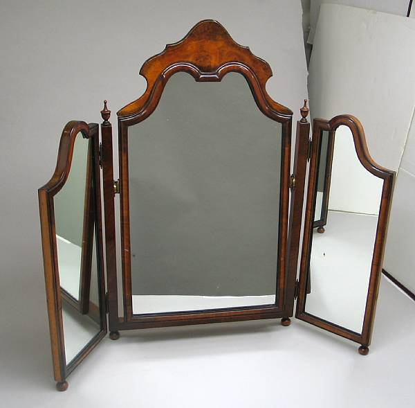 Appraisal: A Queen Anne style walnut trifold dressing mirror early th