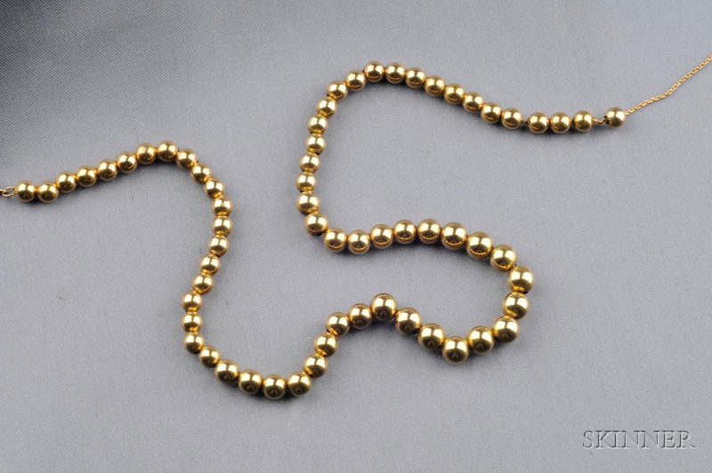 Appraisal: kt Gold Bead Necklace composed of sixty-seven beads graduating in