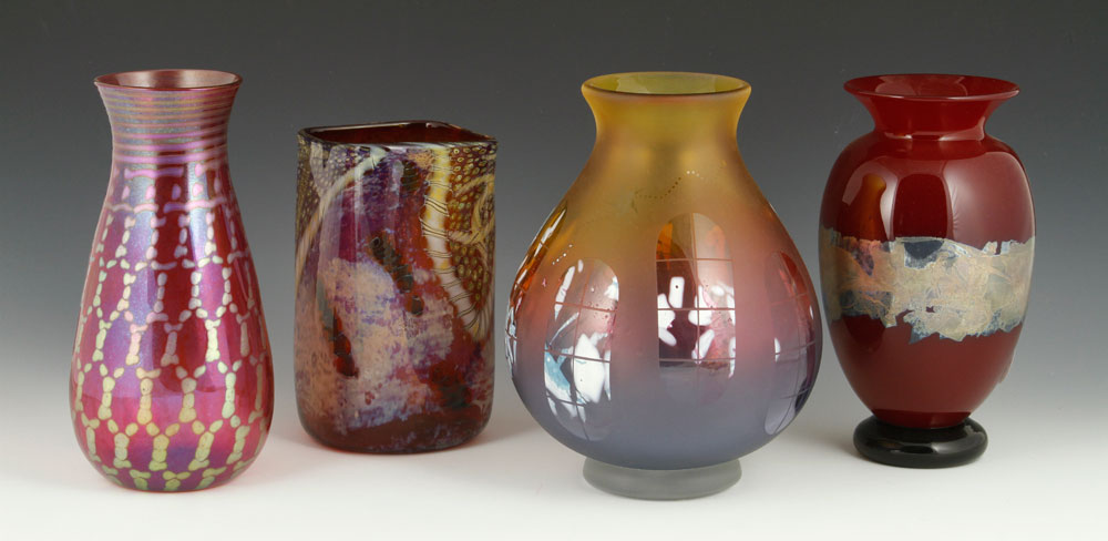 Appraisal: - Signed Studio Glass Vases Lot of four studio glass